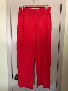 Zara Bright Red Elastic Waist Wide-Leg Trousers